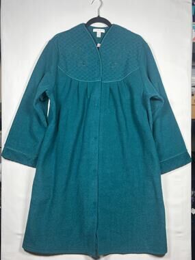 MISS ELAINE Essentials Emerald Green Fleece Button Front Robe Housecoat Size L